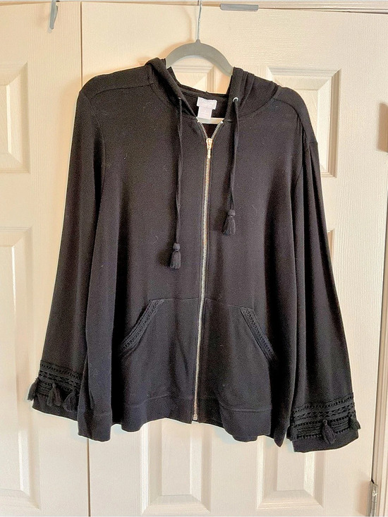 Chico's Tops - Chico’s Zenergy Black Hooded Sweatshirt | Zip Front & Decorative Trim | XL